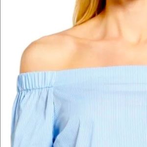 Nordstrom Halogen Off The Shoulder Striped Blue & White Blouse. Size Small.